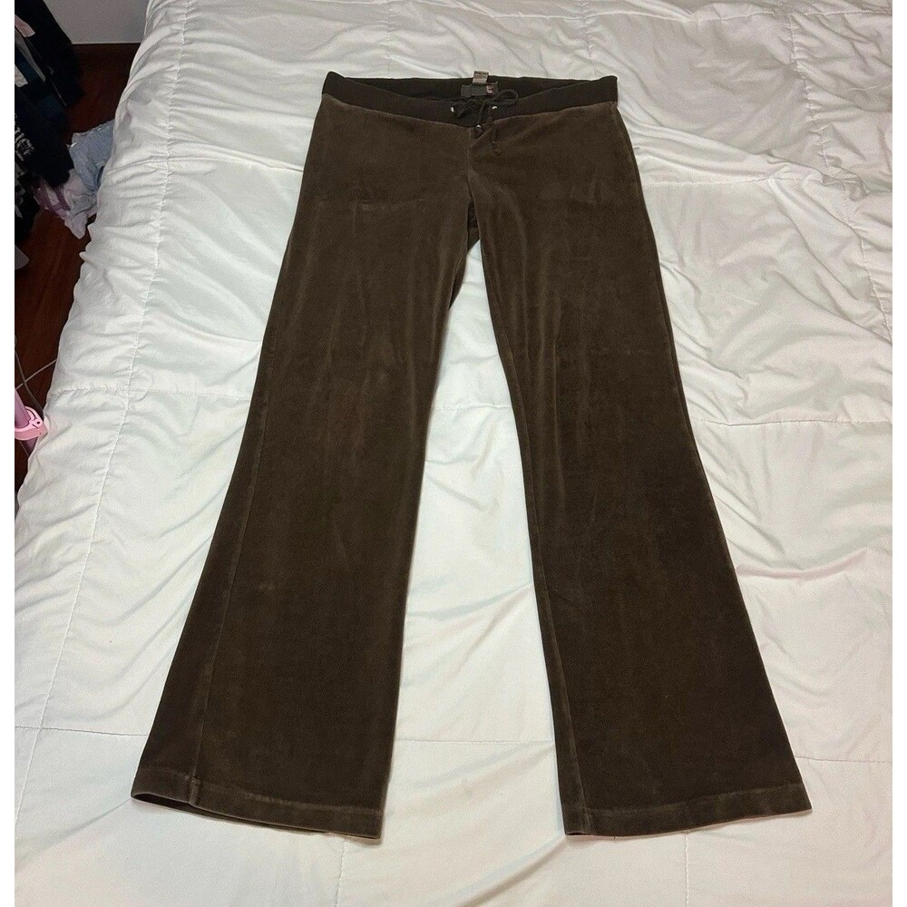 Y2K Low Rise Chocolate Dark Brown Velour Flare Sweatpants Sz M Drawstring Womens